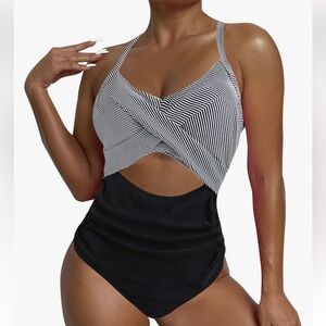 Women One Piece Swimsuits Tummy Contro1 Twist Front Halter Swimming Suits